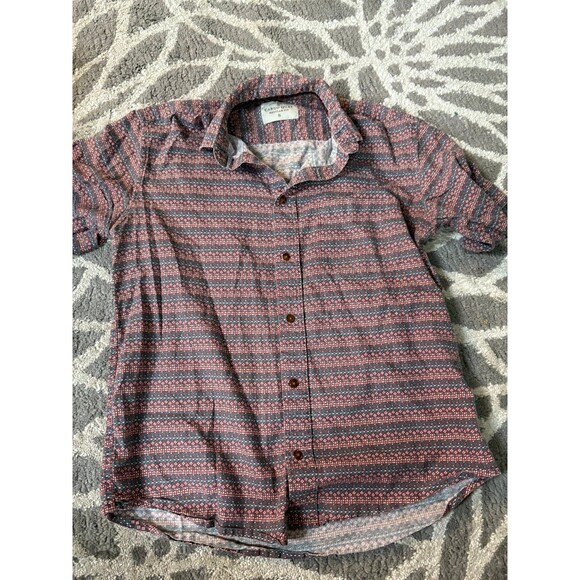 Blue and Red Multicolor Patterned Cargo Quay Button Up Short Sleeve Top - Picture 2 of 4